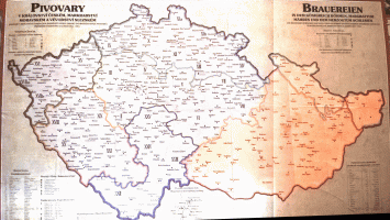 Historicka mapa pivovaru v Cechach a na Morave, rok 1913